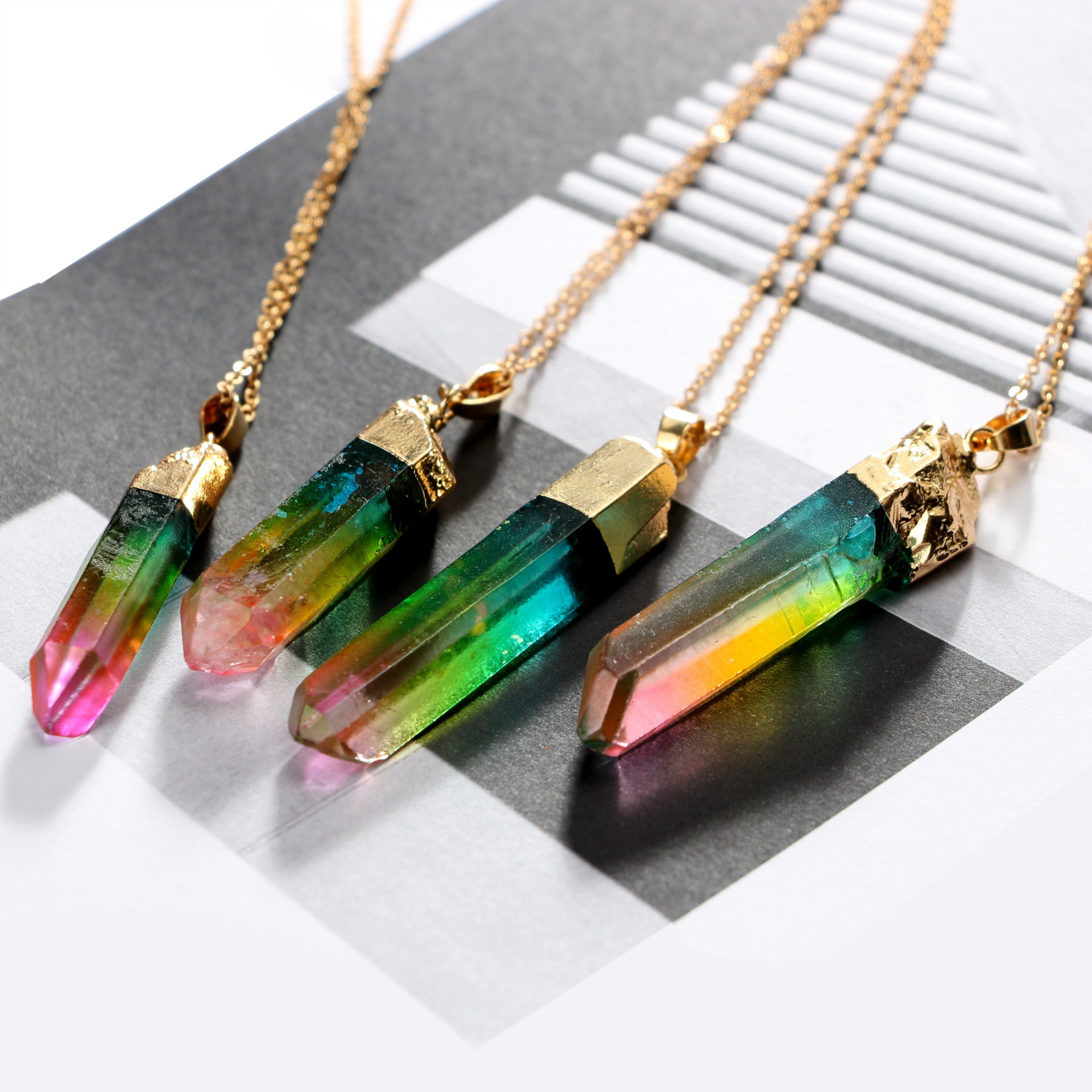 Cylindrical Mixed Color Crystal Necklace