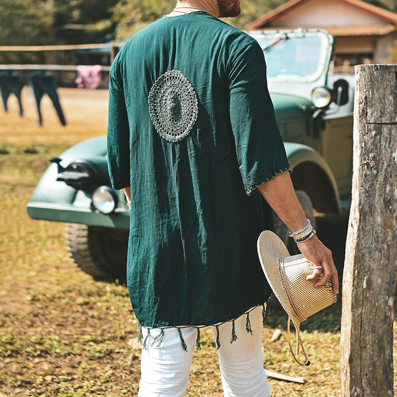 Men's Beach Sun Protection Clothing Casual Printed Shirt Fashion Cloak Coat