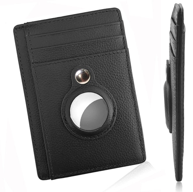 AirTag Wallet Anti Theft Bullet Card Bag Multi-functional Rfid Card Holder Men's Leather Slim Wallets For Airtag