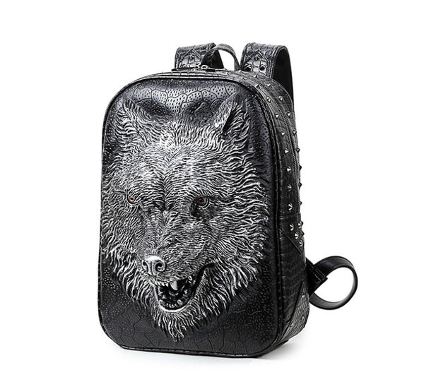 3D Wolf Head Student Backpack