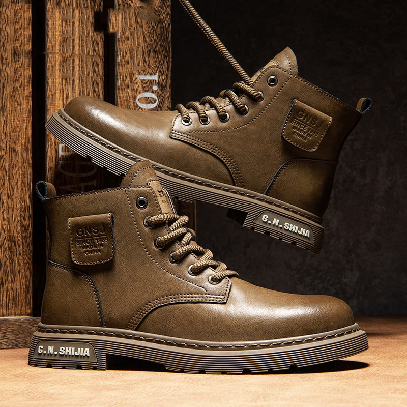 Autumn And Winter Fleece-lined With Hidden Heels Business Men's Low-top Martin Boots