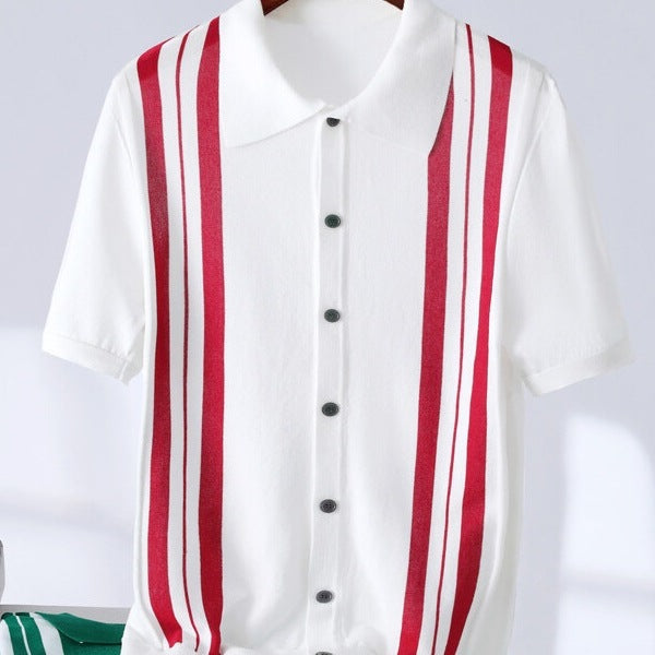 Men's Breathable Stripes Short-sleeved Polo Shirt