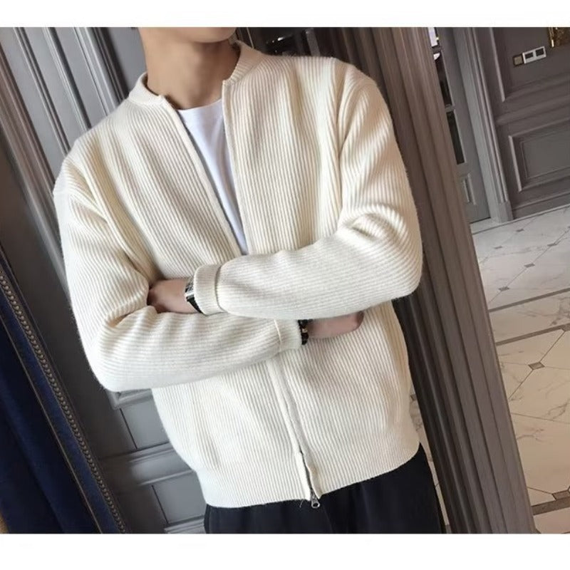 Fall Winter Men Solid Color Knitted Cardigan Sweater Coat