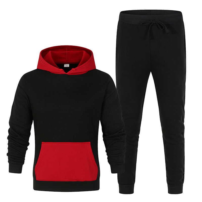 Contrasting Color Sweater Suit, Sports And Leisure Suit, Plain Solid Color Hoodie  Trousers 2-piece Set