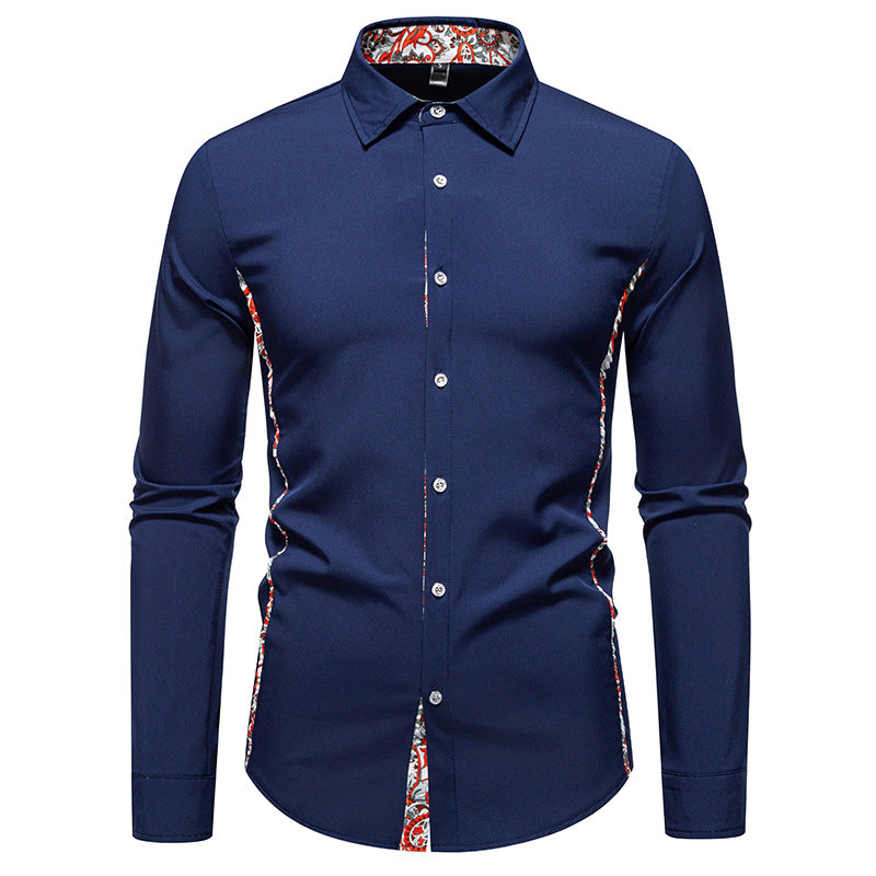 Casual Polo Collar Paisley Pattern Color Matching Casual Shirt