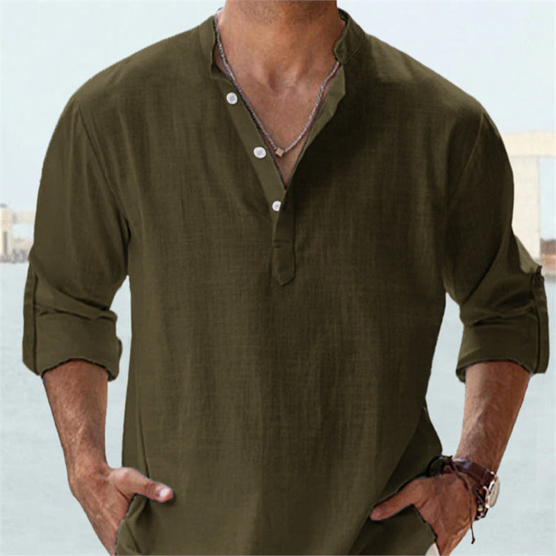 Casual Loose Lapel Cotton Long Sleeve Men's Shirt