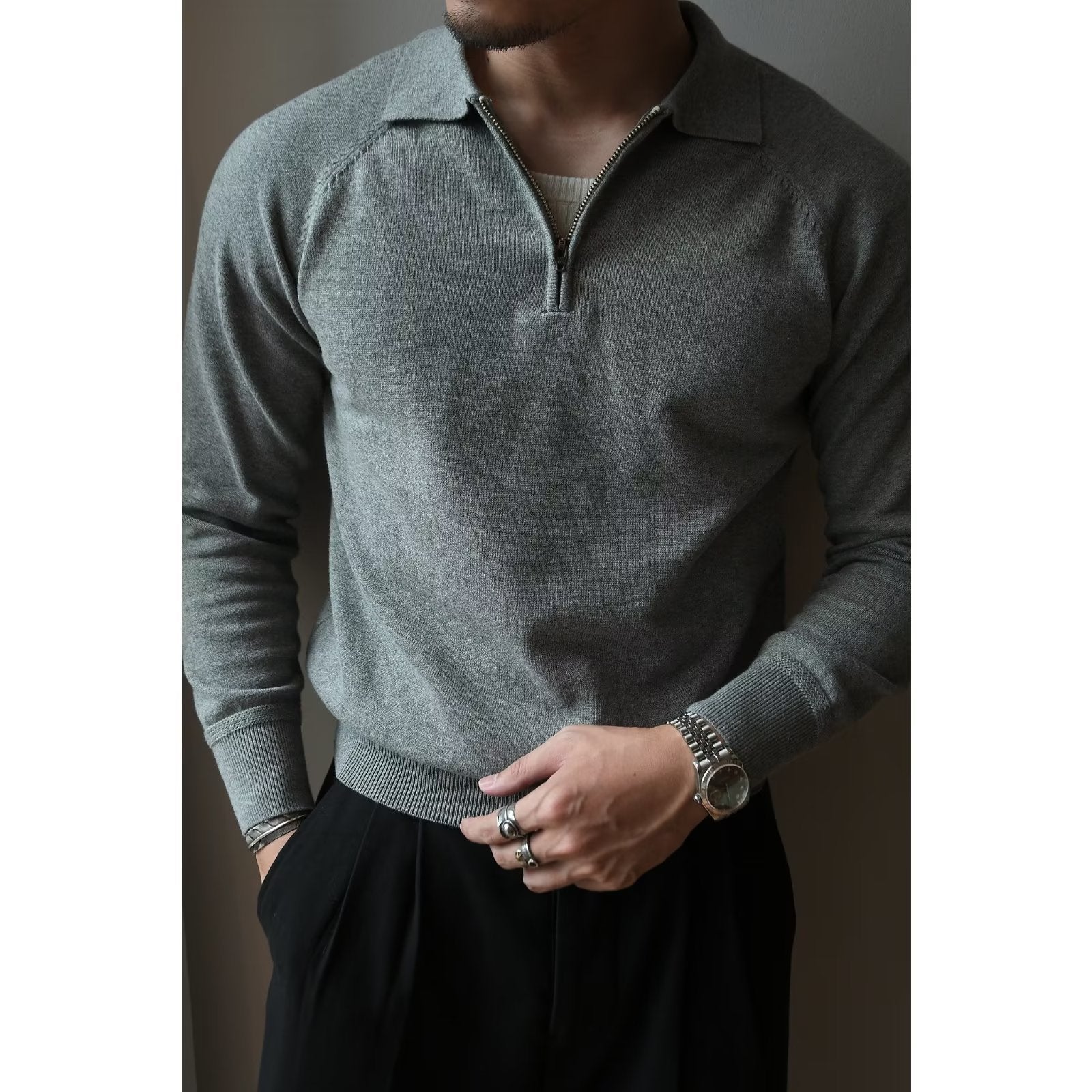 Men's Collar Korean Style Trendy Casual Long Sleeved Top