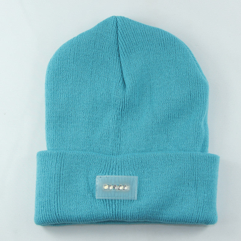 LED Headlamp Glowing Knit Warm Hat With A Flashlight For Camping Night Climbing