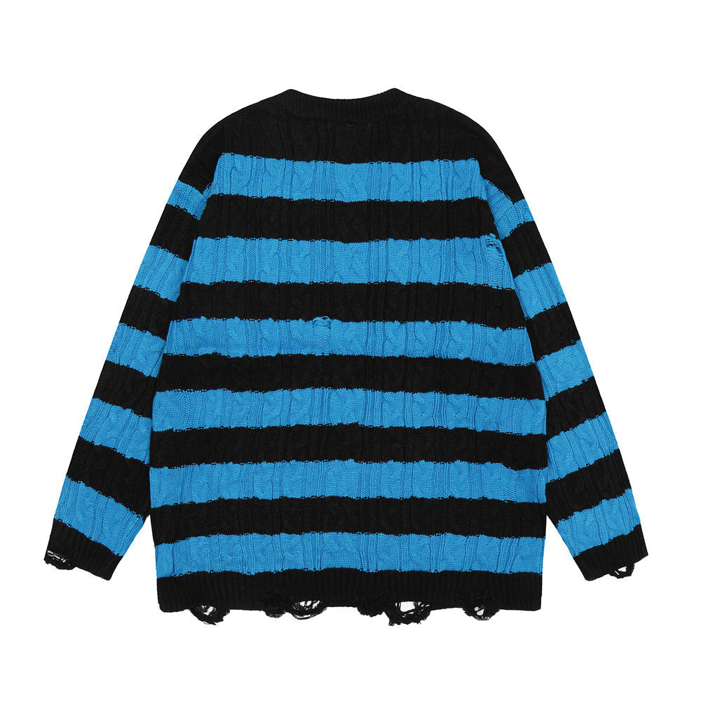 Contrast Color Striped Round Neck Sweater For Men