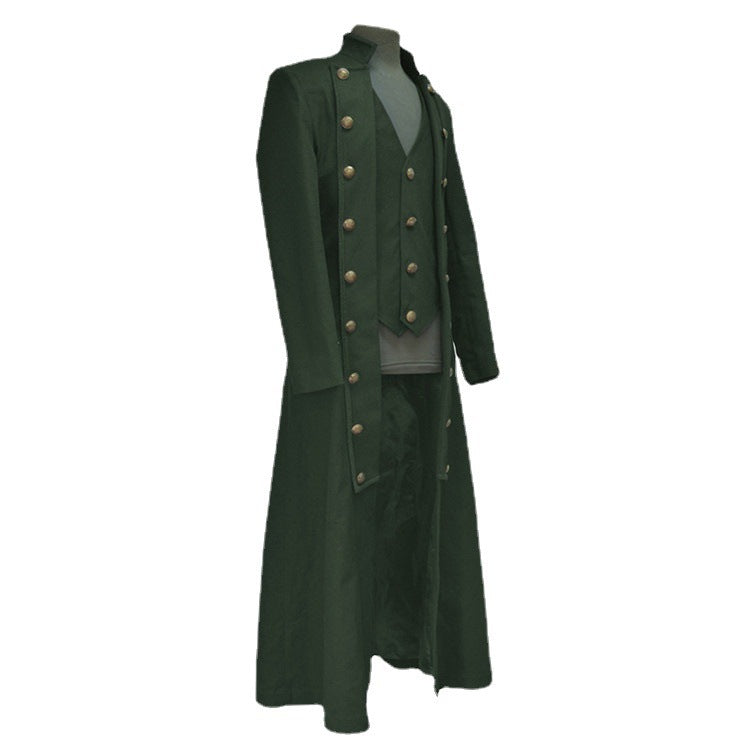 Men's Long Sleeve Stand Collar Three Row Button Coat