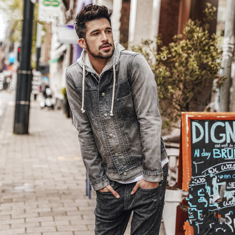 Frayed And Scratched Slim-fit Denim Jacket men