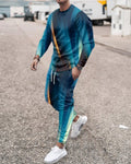 3d Digital Printing Crew Neck Sweater Sports Trousers Suit