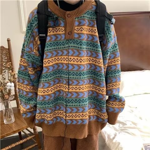 Winter Color Matching Plaid Knitwear For Men