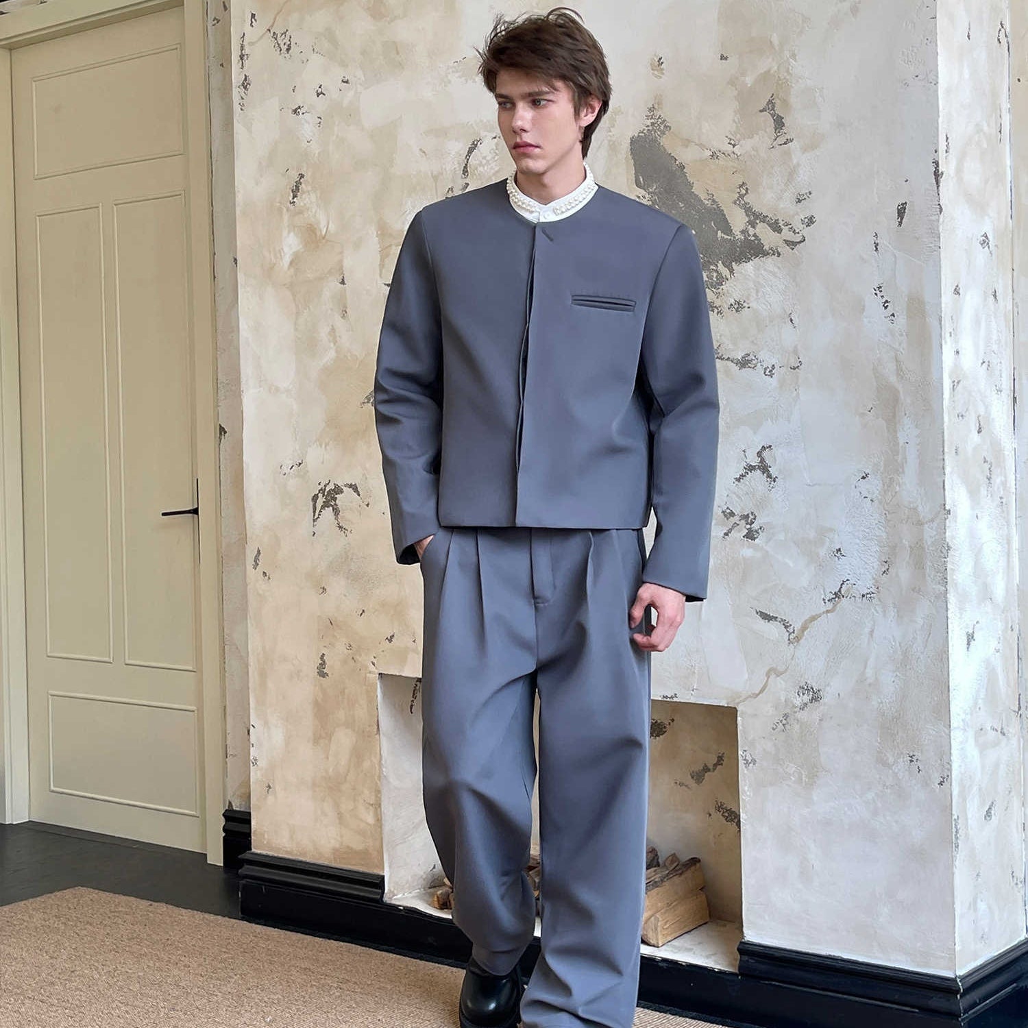 Solid Color Minimalist High-grade Wide Shoulder Temperament Suit Set