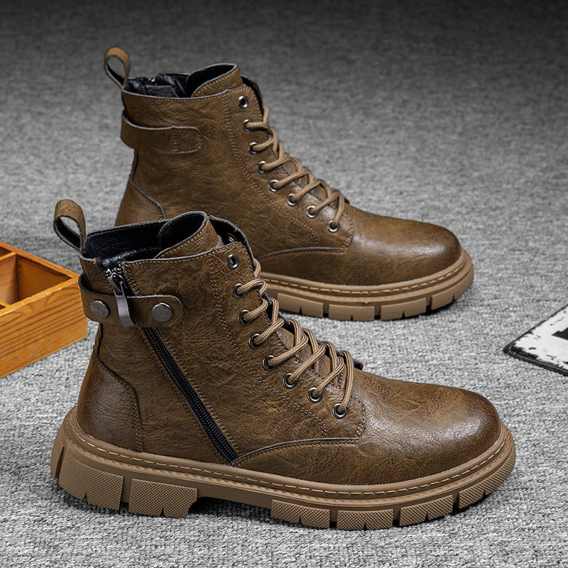 Wear-resistant High-top Zipper Casual Leather Shoes