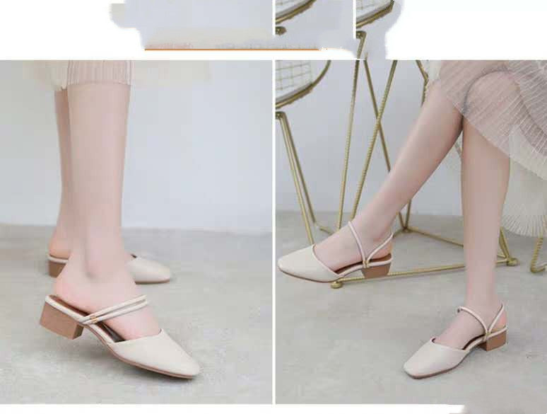 Mid-heel Baotou Half Slippers Thick-heel Sandals And Slippers Single Shoes