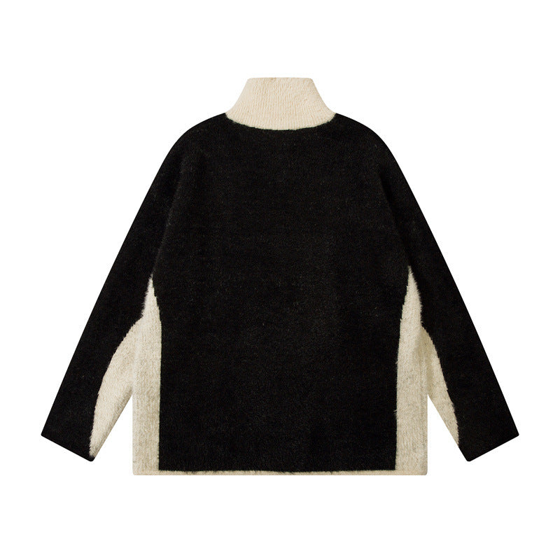 Autumn New Casual Patchwork High Collar Loose All-match Sweater
