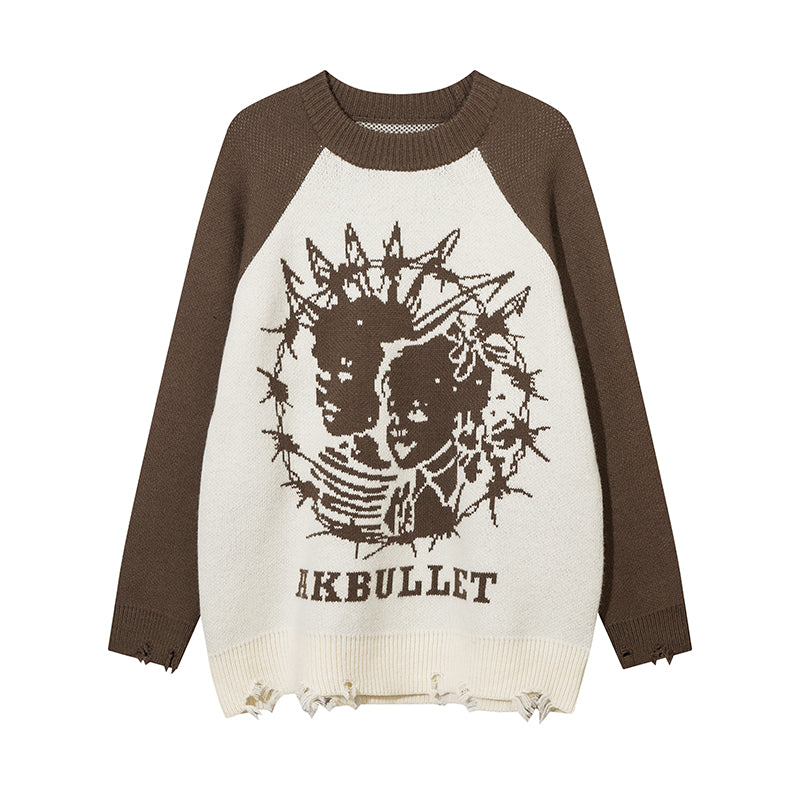 Portrait Jacquard Round Neck Sweater For Men