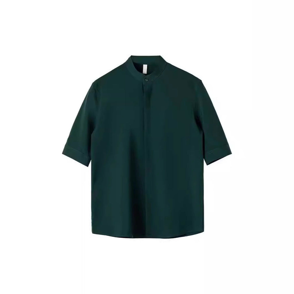 Thin Stand Collar Short Sleeve Shirt Men's Half Sleeve Shirt