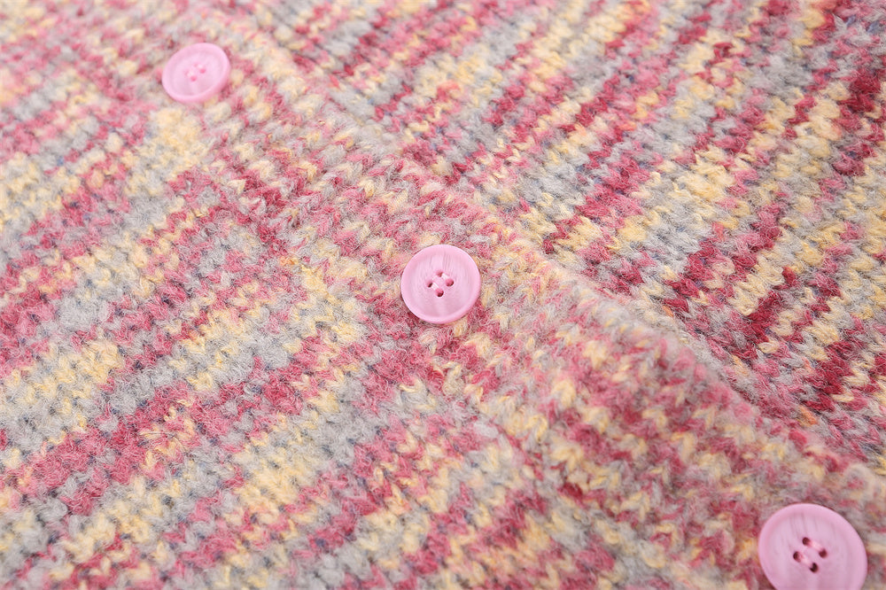 Mixed Color Tie-dyed Round Neck Cardigan Sweater Men