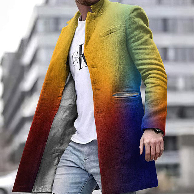 Autumn And Winter New Men's Woolen Stand Collar Medium Long Pocket Casual Coat