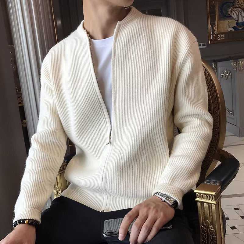 Fall Winter Men Solid Color Knitted Cardigan Sweater Coat