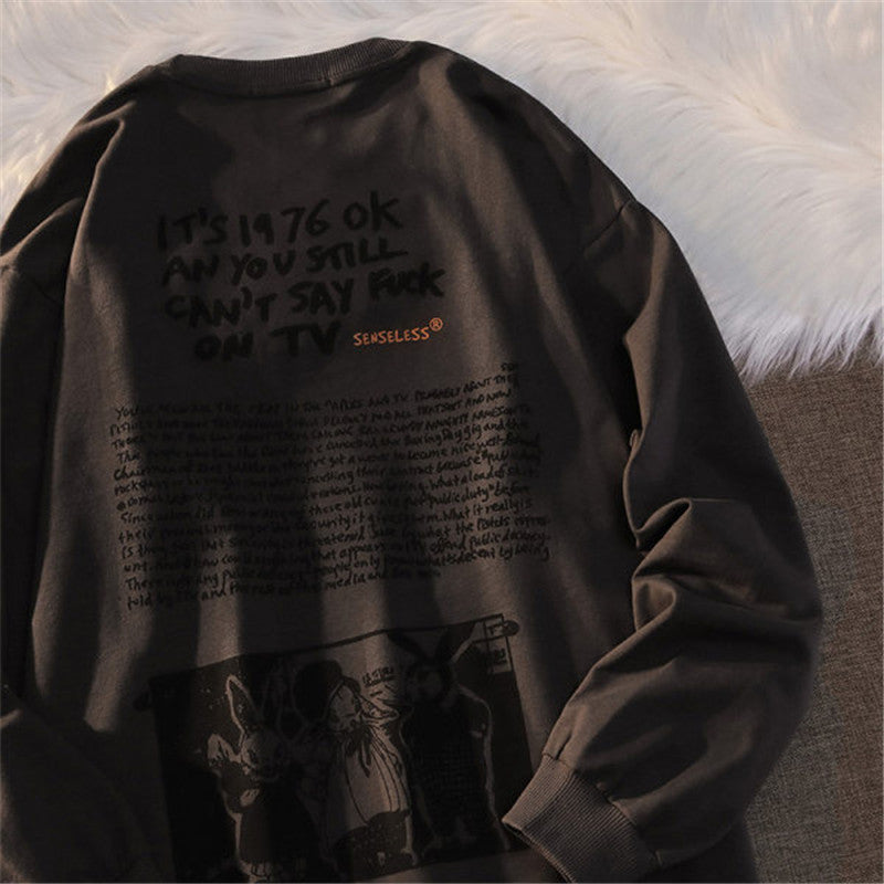 American Retro Fun Print Long-sleeved T-shirt Men's Sweater