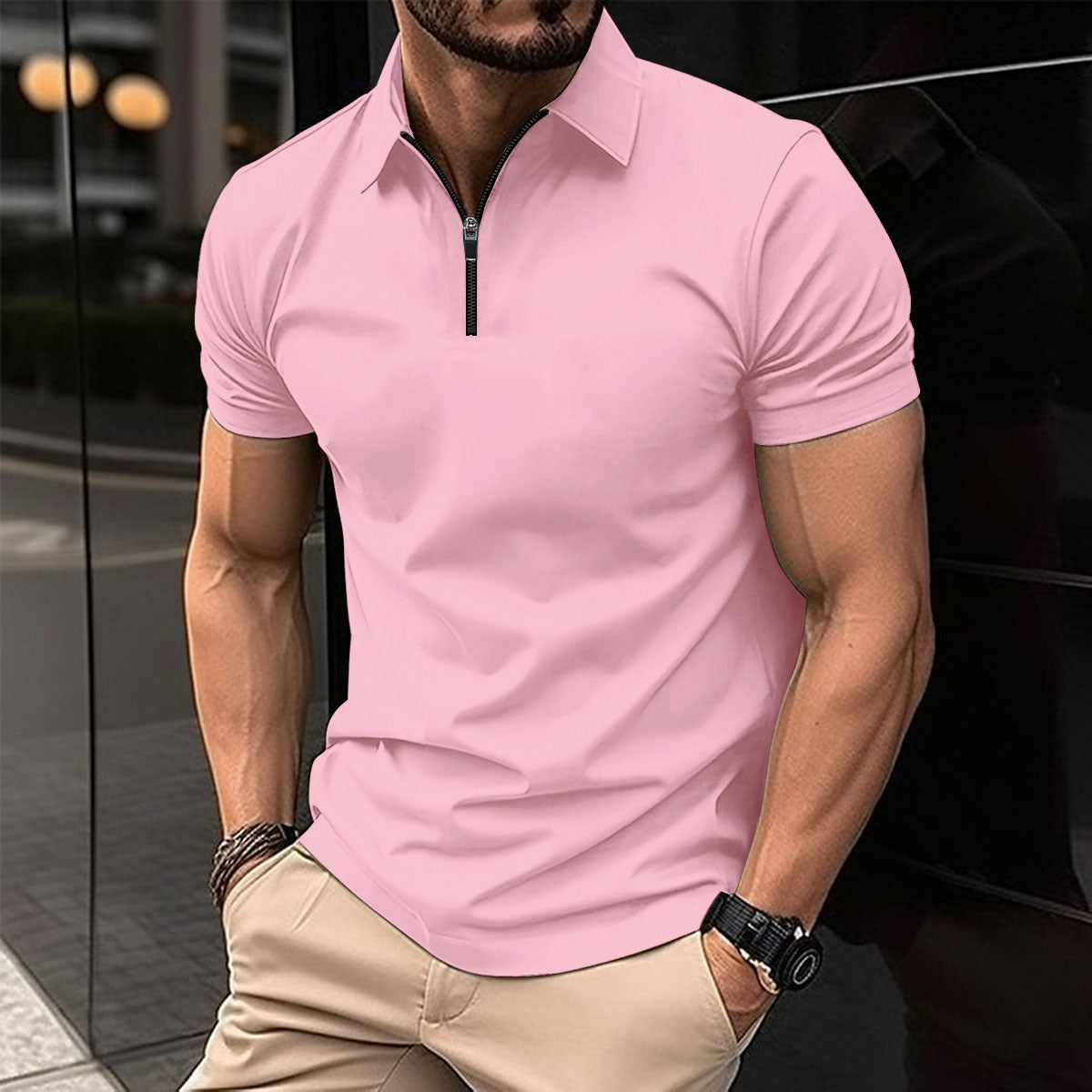 Summer Zipper Solid Color Men's shirt