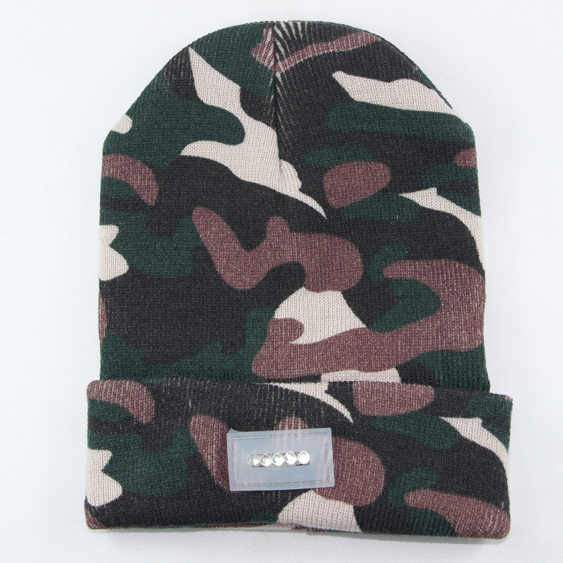 LED Headlamp Glowing Knit Warm Hat With A Flashlight For Camping Night Climbing