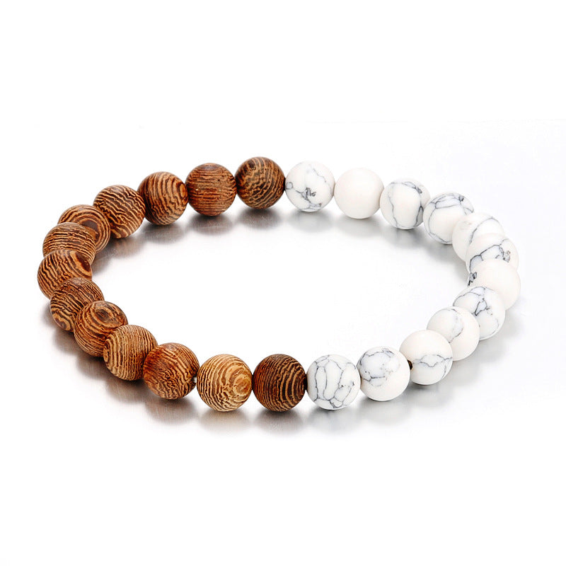 Natural Wood Bead Bracelet For Men Black And White