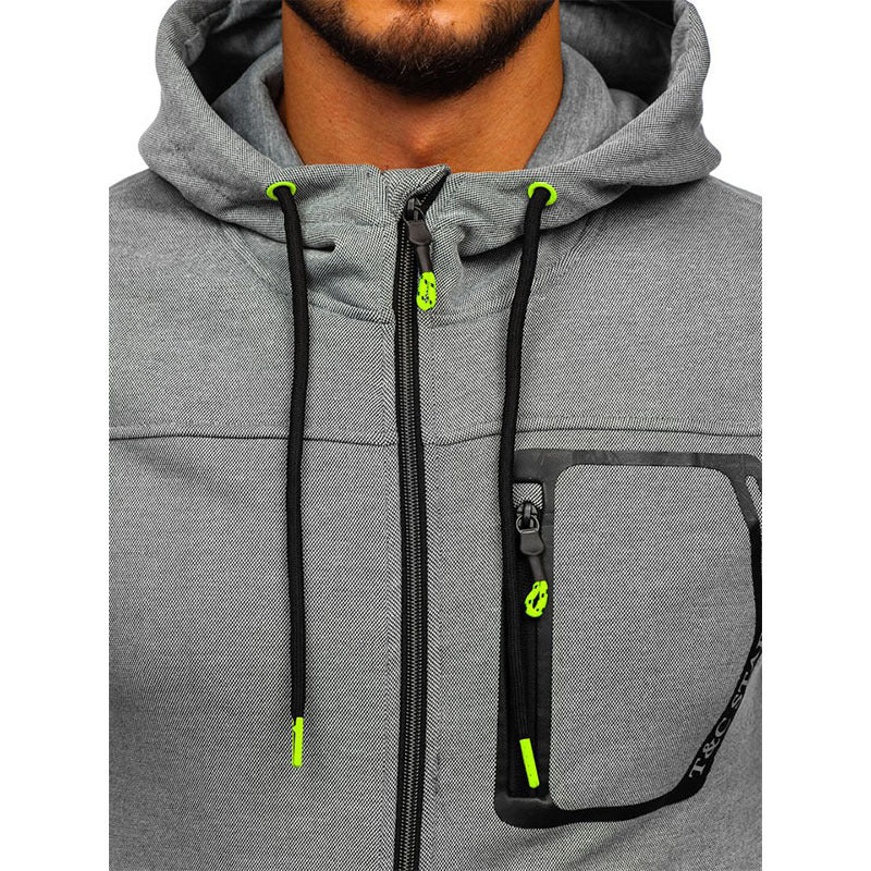 Men's Hooded Stitching Sweater  Cardigan Jacket