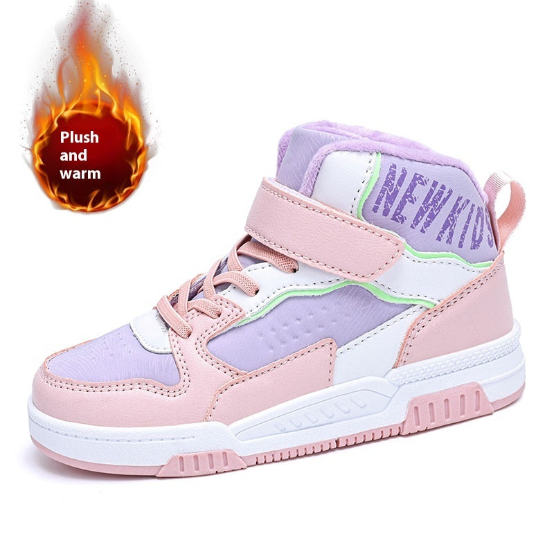 Casual Leather Sports Board Shoes High-top Velvet Thermal