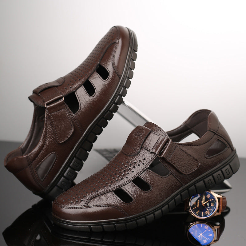 Men's leather hollow breathable sandals