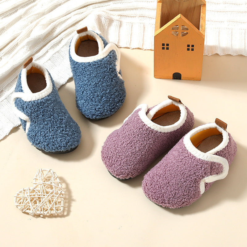 Autumn And Winter Children's Cotton Slippers With Fleece, Anti-slip Soft Sole