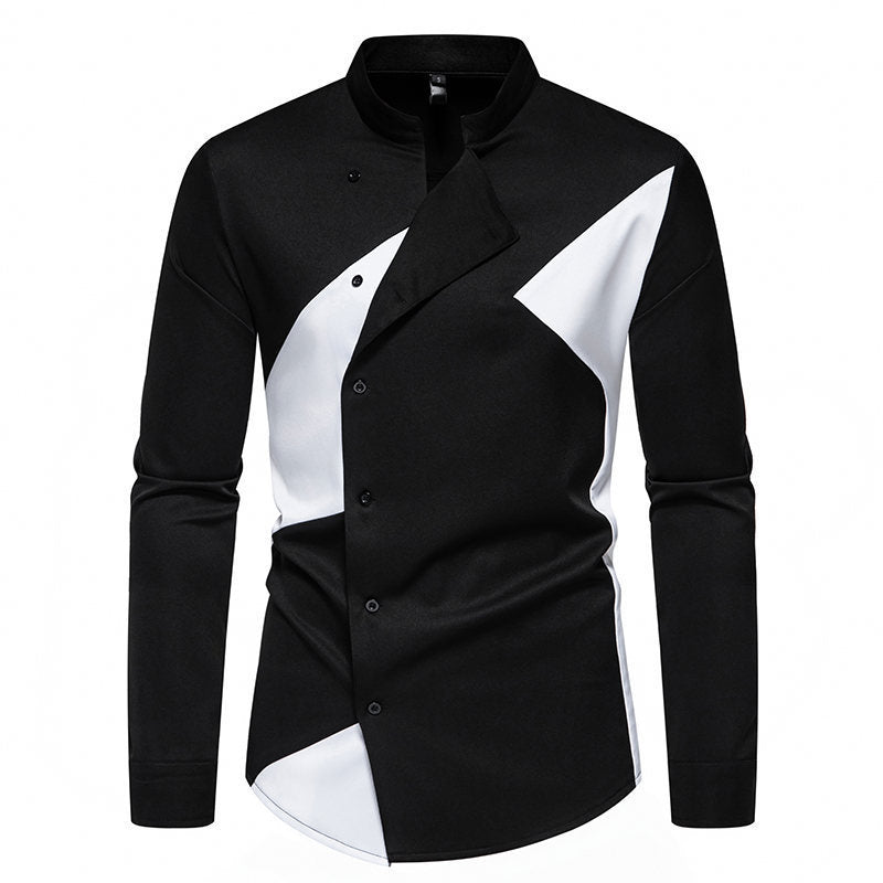 Men's Color Collision Design Casual Long Sleeve Shirt