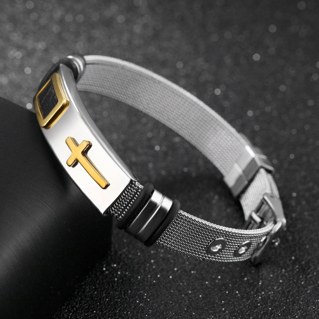 Gold Cross Titanium Bracelet
