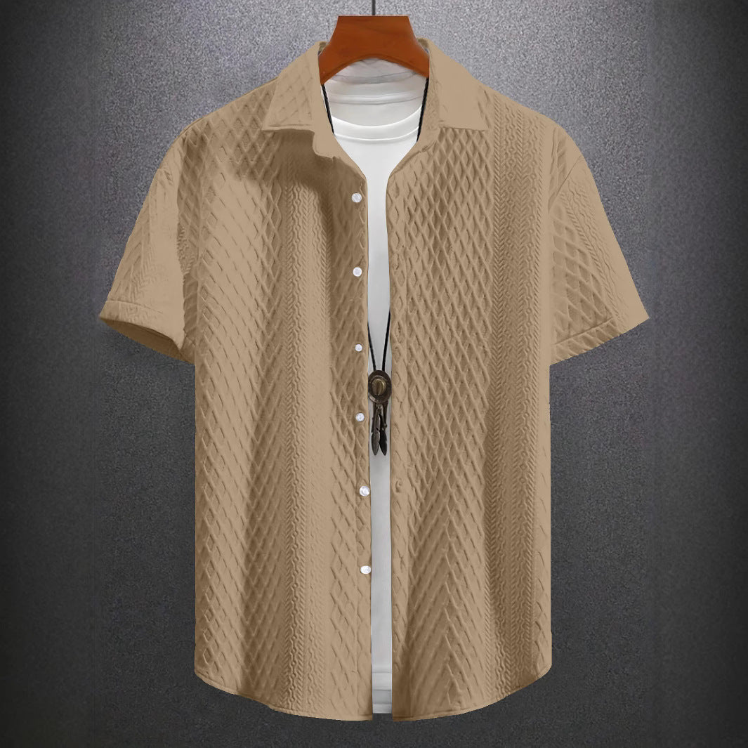 Men's Solid Color Short Sleeve Knitted Shirt With Over-turned Collar