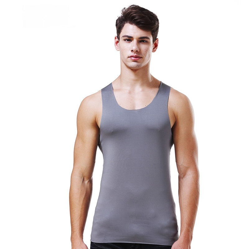 Ice Silk Seamless Men's Vest Round Neck Sleeveless Shirt Wide Shoulder Underwear