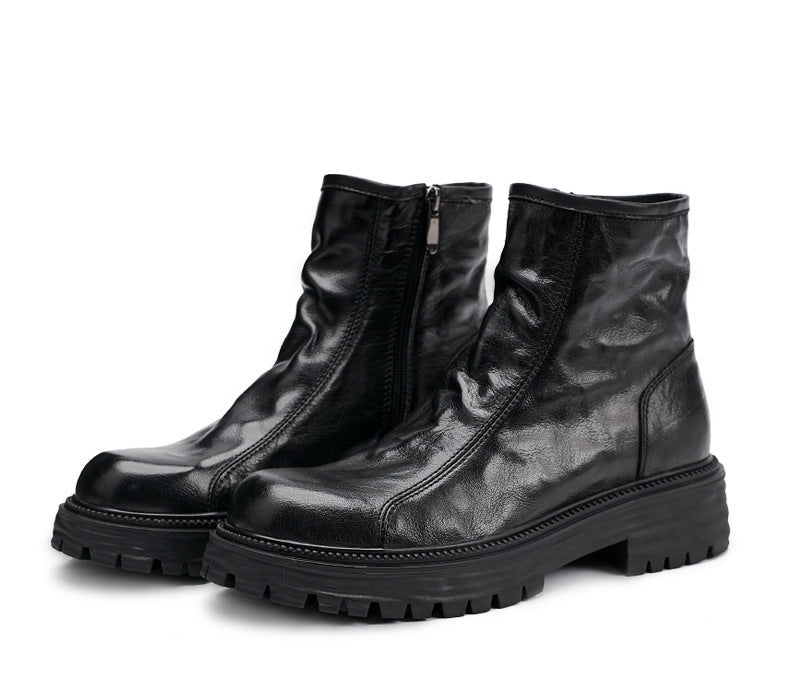 Men's Autumn And Winter Genuine Leather High-top Platform Worker Boots