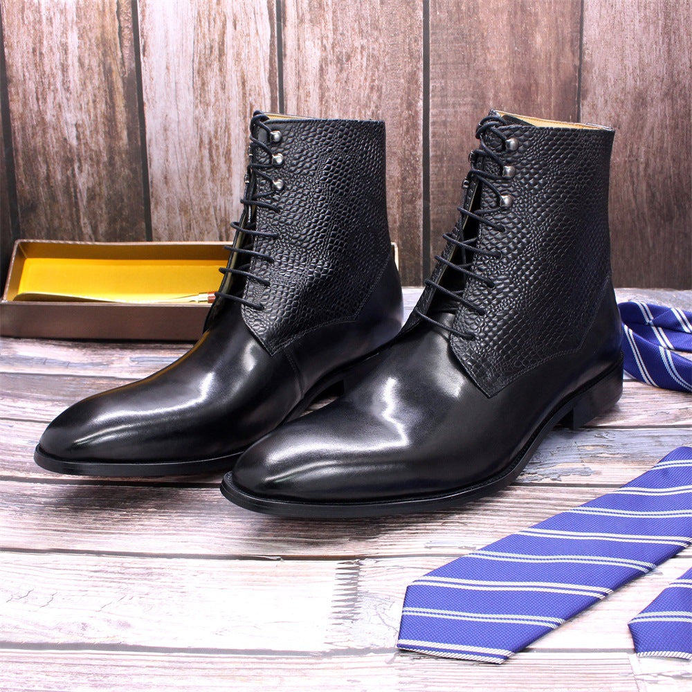 Men's Leather High-top Business Embossed Boots