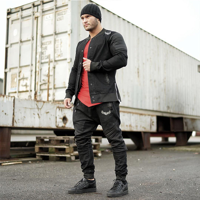 Stand collar denim jacket men