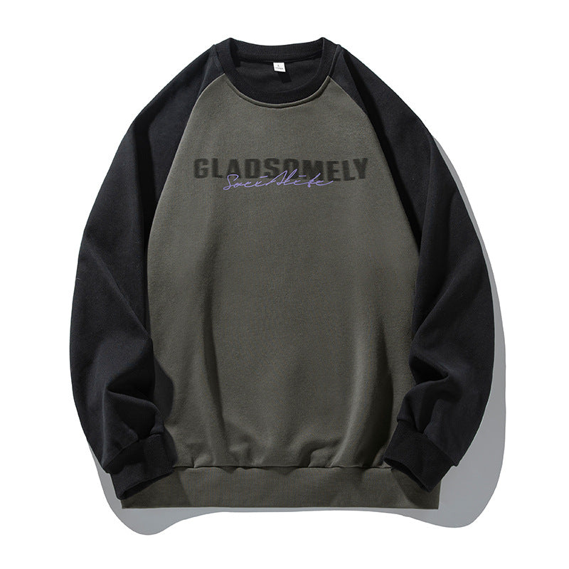 Color Contrast Patchwork Raglan Sleeve Round Neck Sweater Men's Autumn And Winter American Style