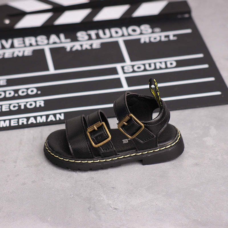 Children's Velcro Soft Soled Sandals With Metal Buttons