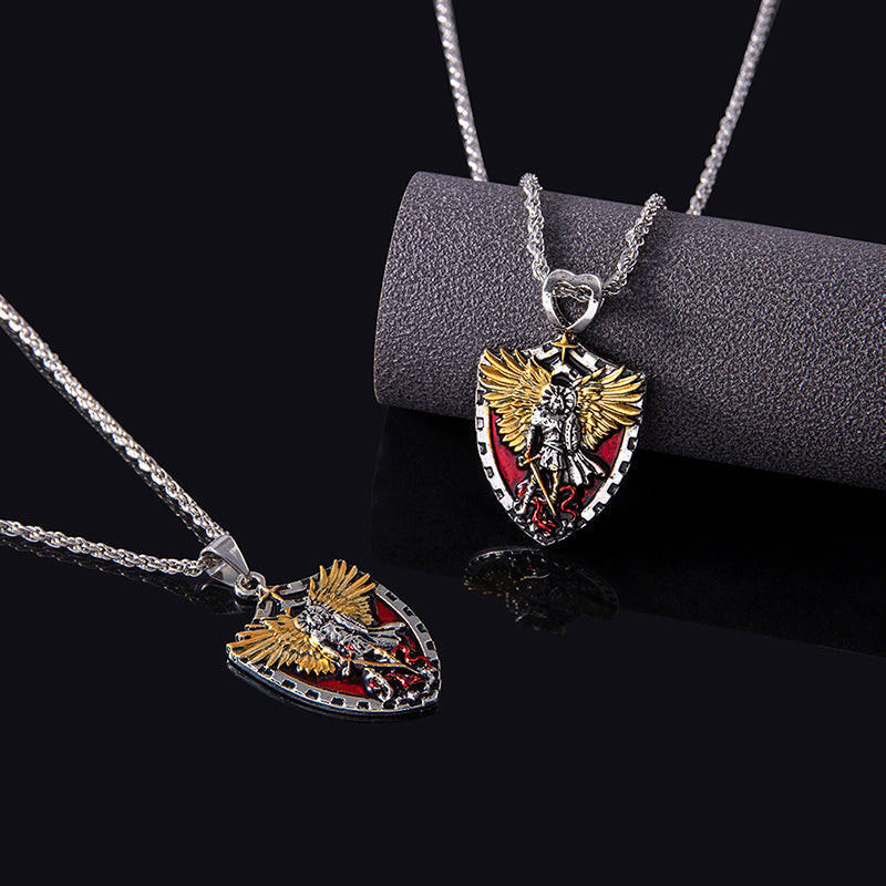 Christian Angel Michael Shield Pendant Necklace