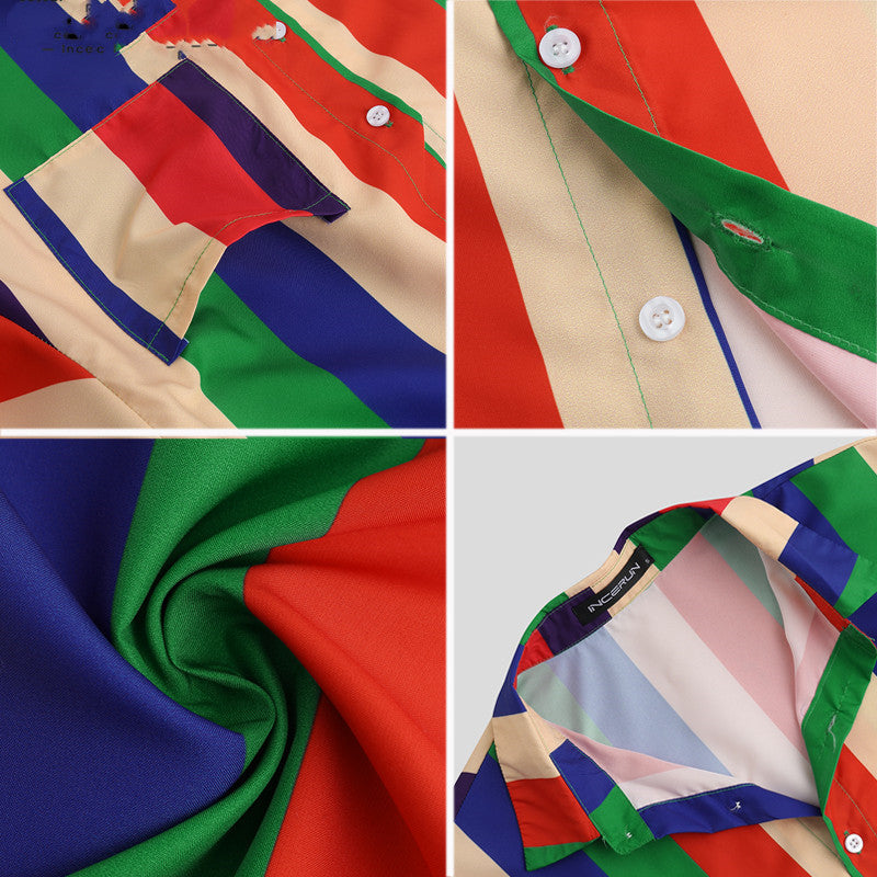 Color Stripe Printed Shirt