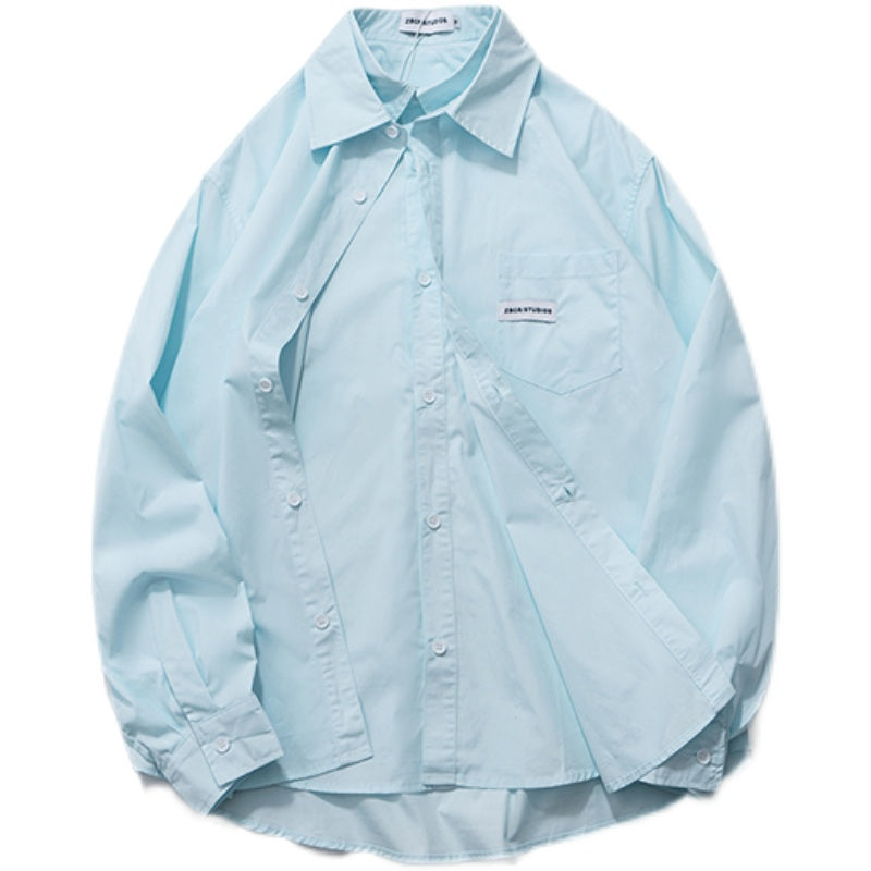 Casual Fake Two-Piece Long-Sleeved Shirt For Men And Women Loose Double Layer