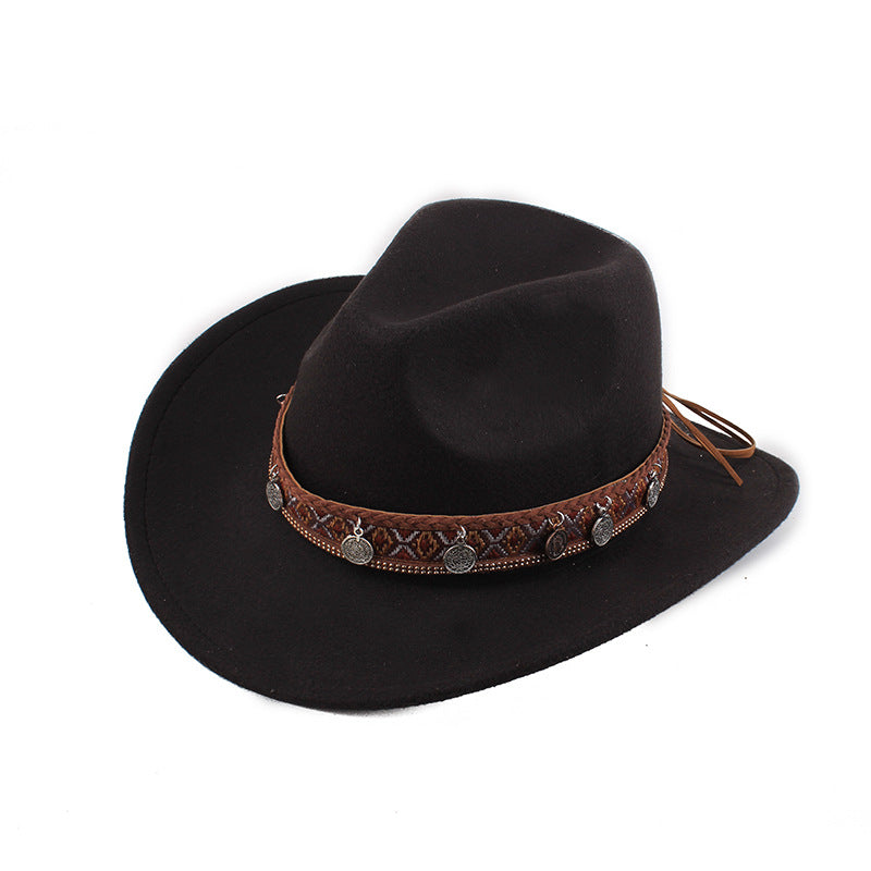 European And American Style Woolen Cowboy Hat Men's Lady Couple Ethnic Style Curling