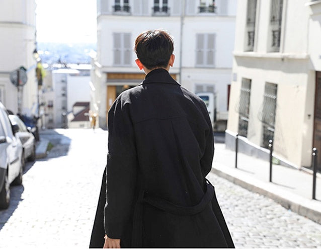 Autumn and winter woolen windbreaker men's long over the knee Korean version of the coat male long section of the young loose woolen coat tide