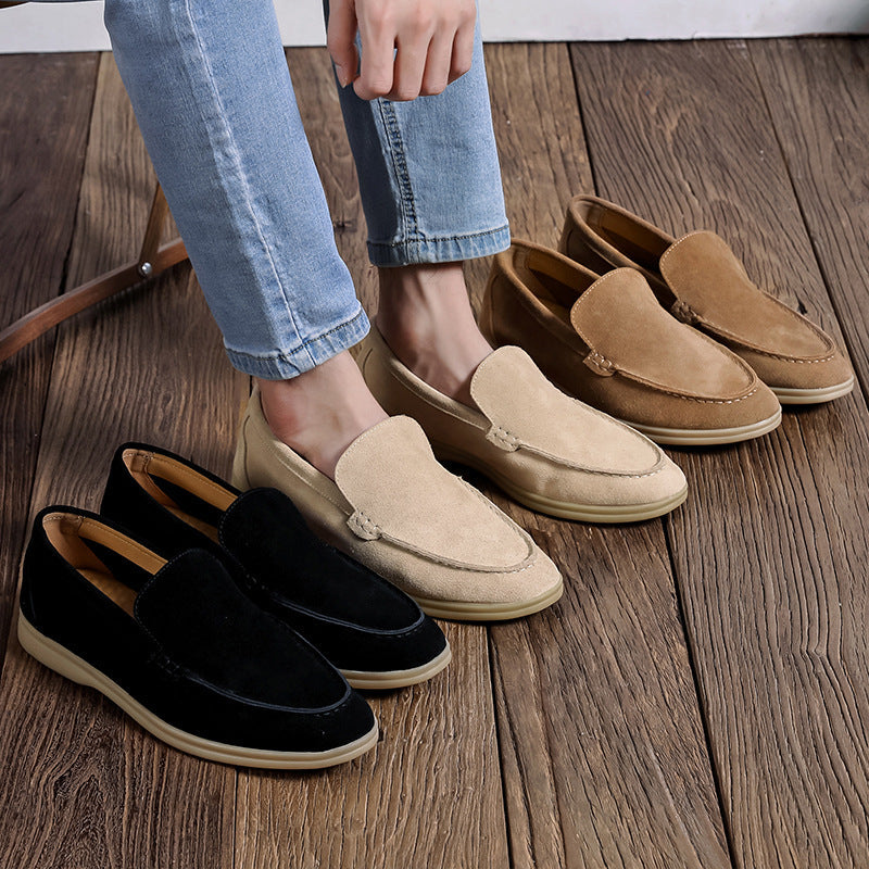 Autumn New Shallow Mouth Loafers Men Suede Slip-on