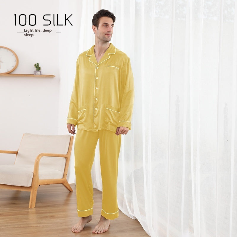 Men's Silk Pajamas 22 M Heavy Mulberry Silk Lapel Homewear